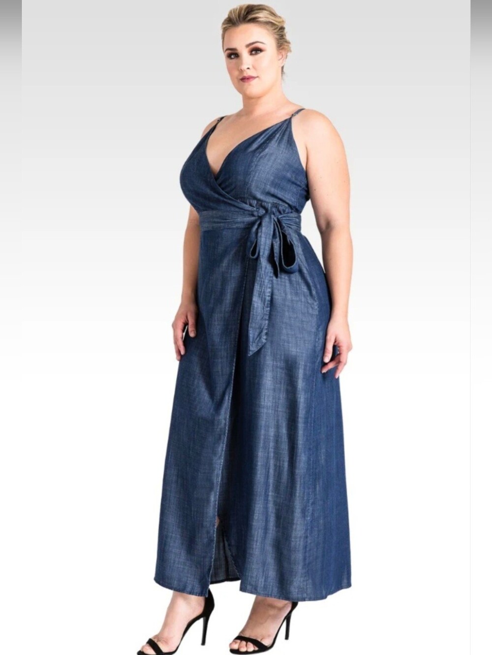 Standards & Practices Blue Chambray Wrap Around Spaghetti Strap Summer Dress 3XL